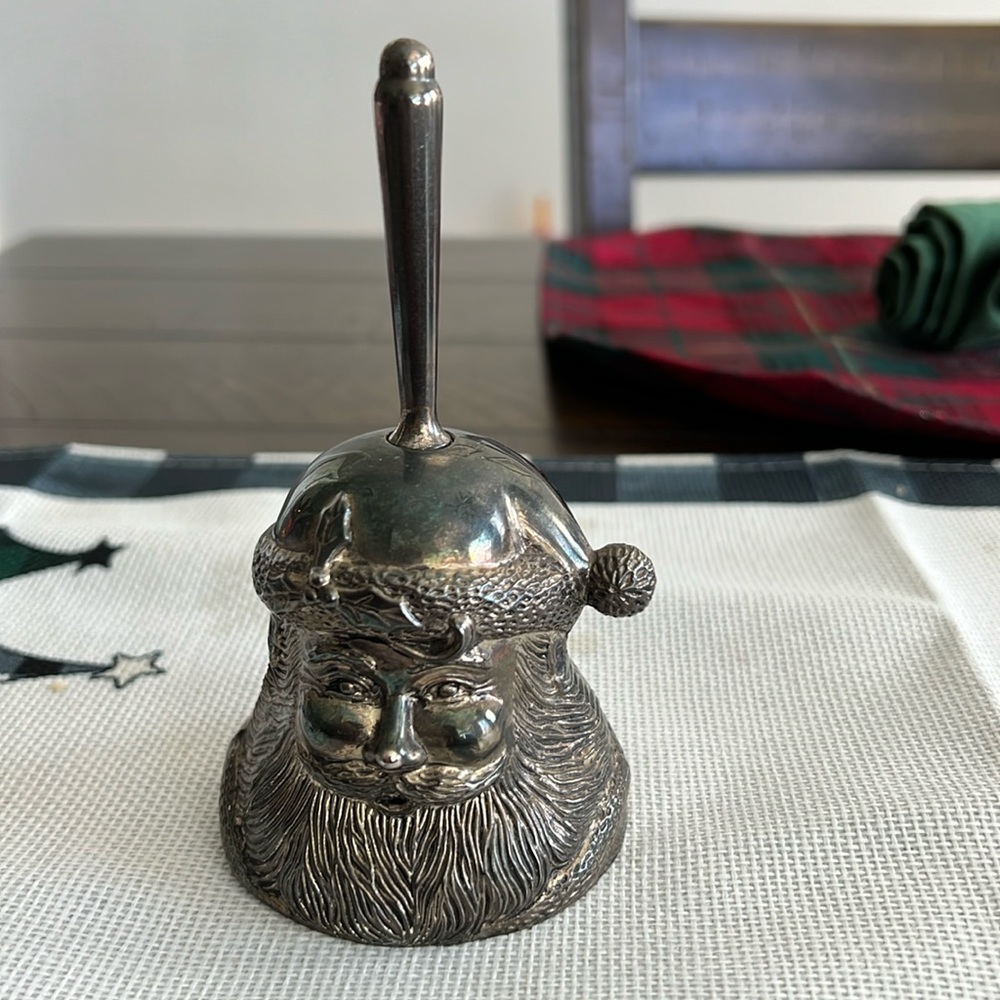 Enesco vintage silver plated Santa head bell